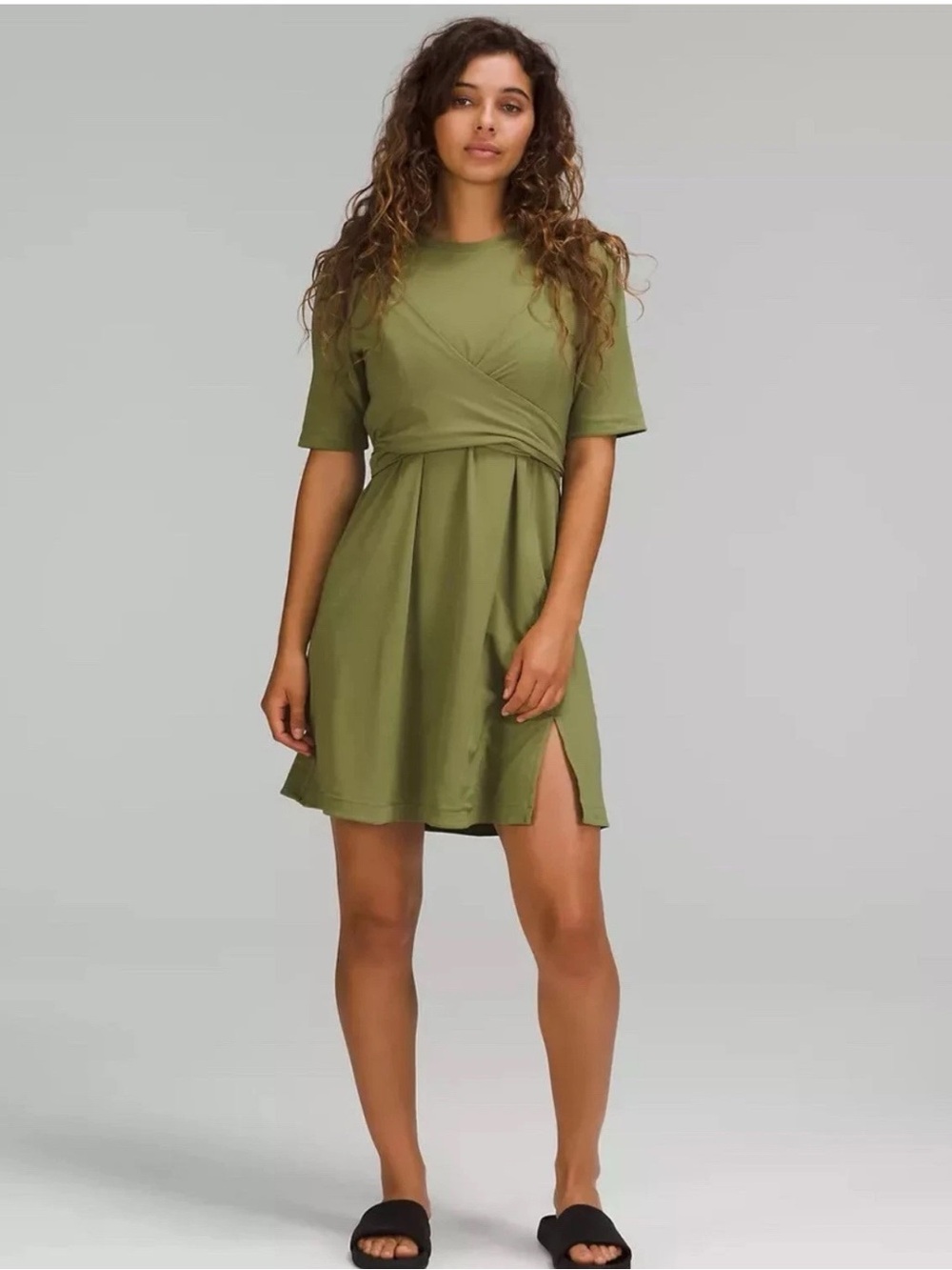 Lululemon Green Cotton Wrap Front T-Shirt Mini Dress Size 6